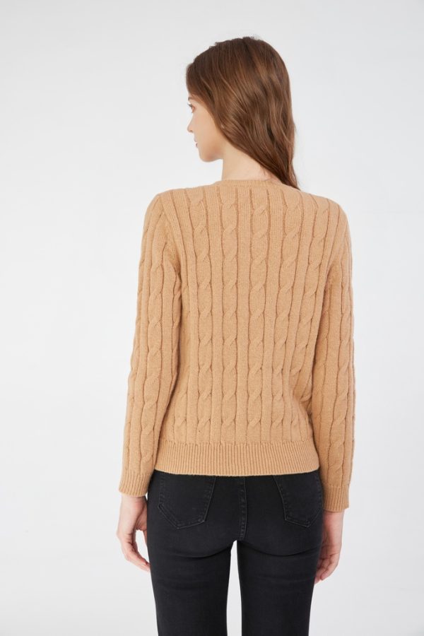 Women's Crewneck Cardigan Sweater Fall Winter Casual Vintage Cable Long Sleeve Knit Cardigan - 图片 4