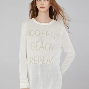 Customized Hot-selling Round Neck Long Sleeve Side Slit Letter Knitted Sweater Slim Fit Light and Breathable Letter Knitwear Top