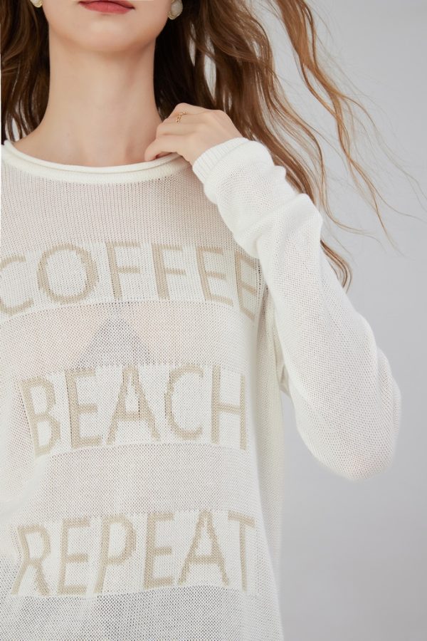 Customized Hot-selling Round Neck Long Sleeve Side Slit Letter Knitted Sweater Slim Fit Light and Breathable Letter Knitwear Top - 图片 2