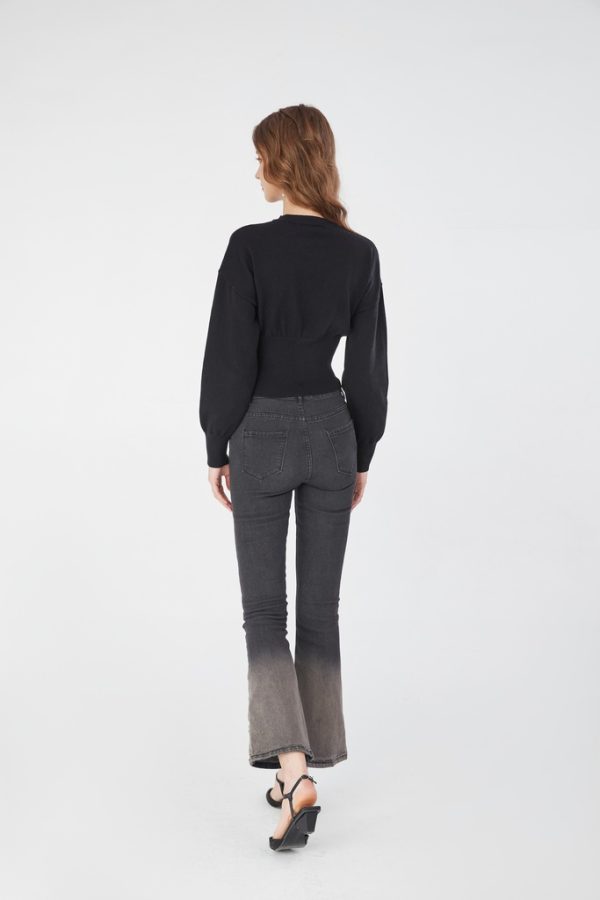 Wholesale Women's Long Sleeve Round Neck Knit Top Knitwear with Hook and Eye Corset Waist Custom Y2K Style Cropped Pullover Top - 图片 4