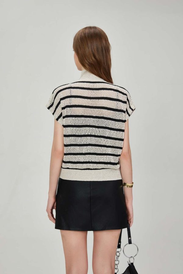 Custom Luxury Quality Sleeveless Drop Shoulder Vest Sweater Sequin Stripe Hollow Stand Collar Casual Knit Cardigan Double Zipper - 图片 4