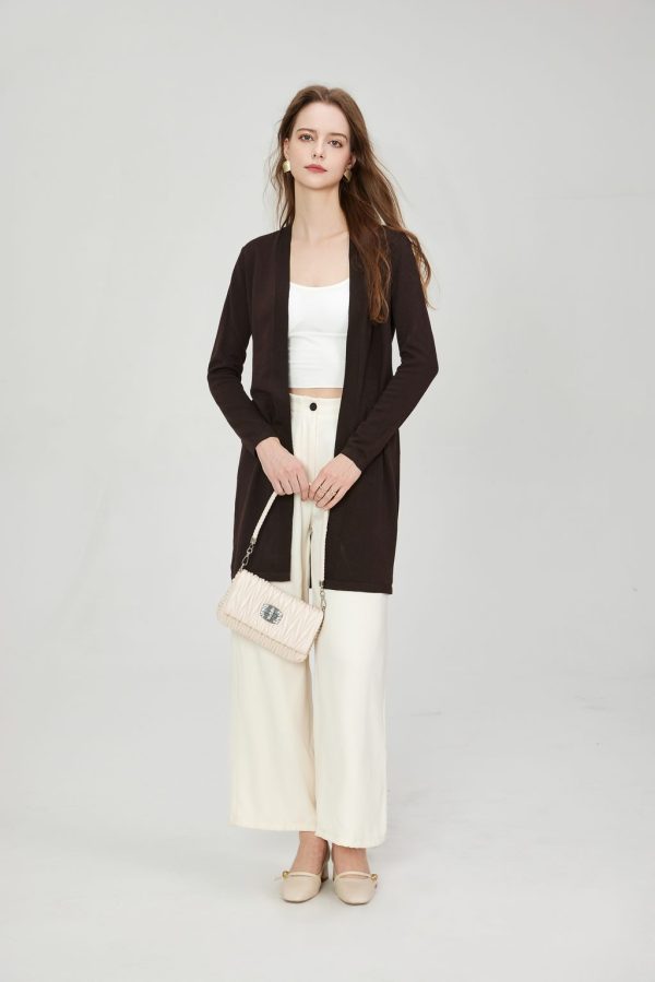2025 Custom Women's Medium-Length Soft Skin-Friendly Fabric Casual Long-Sleeved Collarless Knitted Cardigan Coat - 图片 3