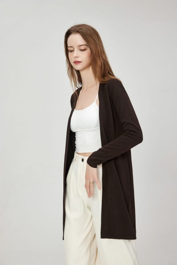 2025 Custom Women's Medium-Length Soft Skin-Friendly Fabric Casual Long-Sleeved Collarless Knitted Cardigan Coat - 图片 2