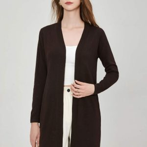 2025 Custom Women's Medium-Length Soft Skin-Friendly Fabric Casual Long-Sleeved Collarless Knitted Cardigan Coat