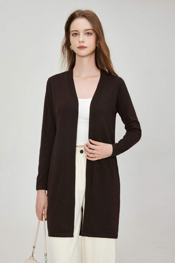 2025 Custom Women's Medium-Length Soft Skin-Friendly Fabric Casual Long-Sleeved Collarless Knitted Cardigan Coat