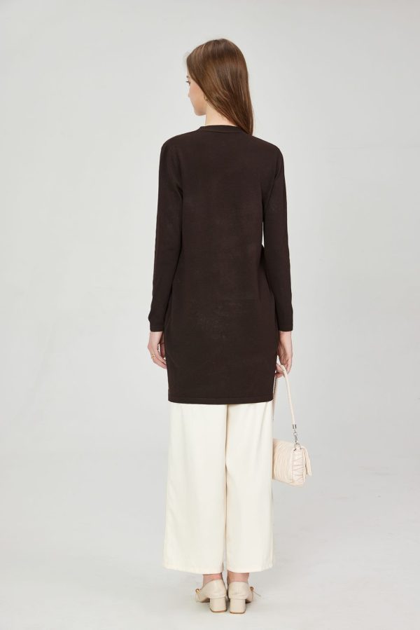 2025 Custom Women's Medium-Length Soft Skin-Friendly Fabric Casual Long-Sleeved Collarless Knitted Cardigan Coat - 图片 4