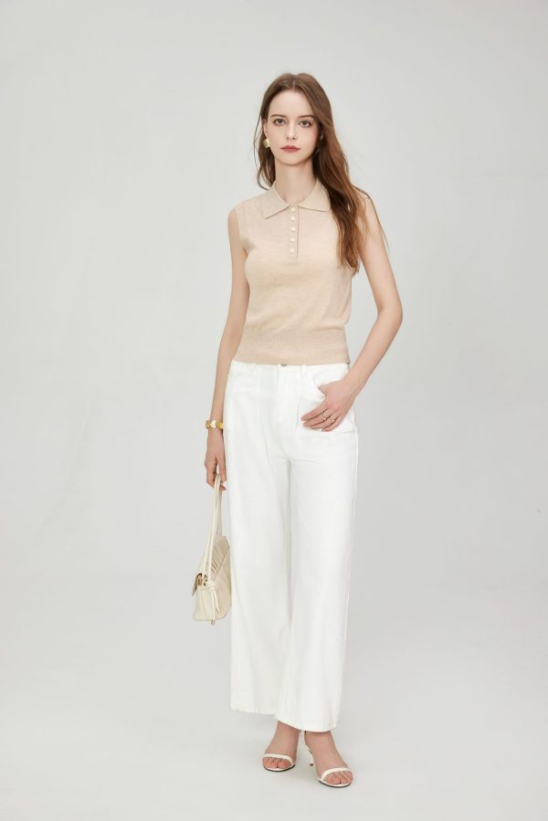 Custom Summer Women's Fashion Sleeveless Notch-Neck Top Temperament Knitted Shirt Slim Fit Knitwear - 图片 2
