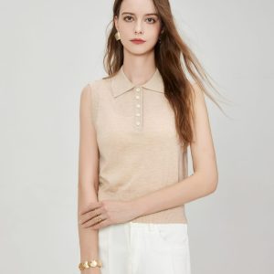 Custom Summer Women's Fashion Sleeveless Notch-Neck Top Temperament Knitted Shirt Slim Fit Knitwear