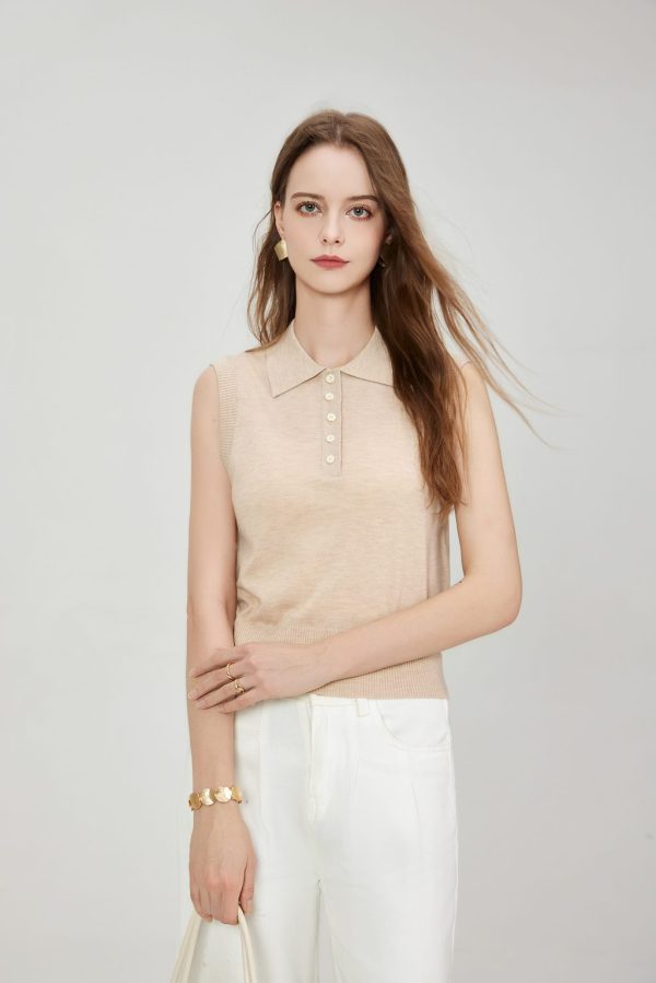 Custom Summer Women's Fashion Sleeveless Notch-Neck Top Temperament Knitted Shirt Slim Fit Knitwear