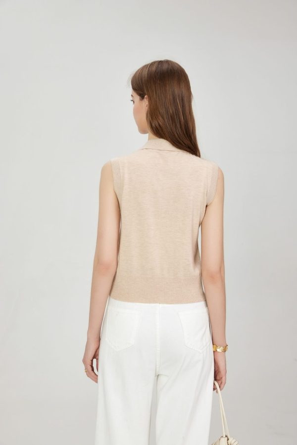 Custom Summer Women's Fashion Sleeveless Notch-Neck Top Temperament Knitted Shirt Slim Fit Knitwear - 图片 4