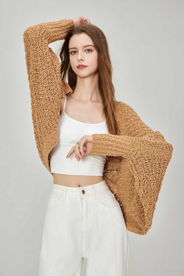 Custom Women's Open Front Sequined Cardigan Long Sleeve Bat Jacket Coat with Chunky Knit Casual Style Sweater
