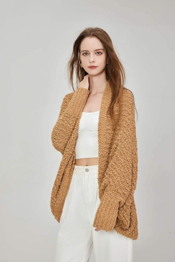 Custom Women's Open Front Sequined Cardigan Long Sleeve Bat Jacket Coat with Chunky Knit Casual Style Sweater - 图片 3