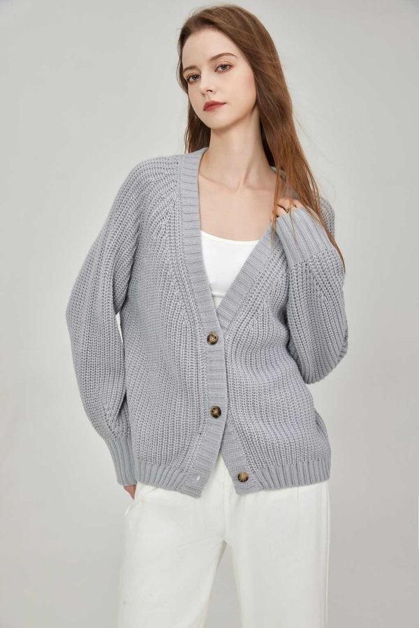 Custom Solid Color V-Neck Button Front Women's Knitted Cardigan Classic Retro Long Sleeve Top Knitted Sweater Jacket Coat