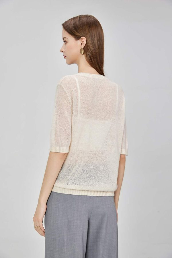 Women's Lightweight Wool Knit Henley Sweater Breathable Solid Color Pullover with Ribbed Cuffs Hem Casual Style - 图片 4