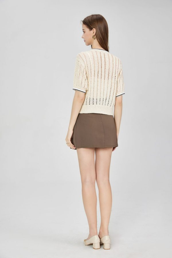 Custom Women's Casual Striped Three-Quarter Sleeve Breathable Hollow Knit Top Dazzling Ribbed Net Sweater Knitwear - 图片 4