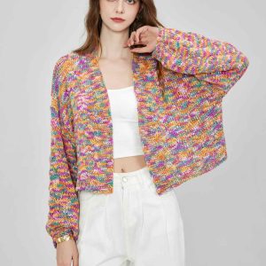 High-end Unprinted Women's Multi-color Knitted Cardigan Shawl Drop Shoulder Loose Long-sleeved Knit Jacket Coat