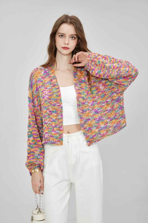 High-end Unprinted Women's Multi-color Knitted Cardigan Shawl Drop Shoulder Loose Long-sleeved Knit Jacket Coat