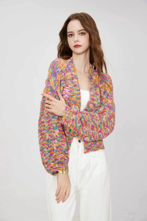 High-end Unprinted Women's Multi-color Knitted Cardigan Shawl Drop Shoulder Loose Long-sleeved Knit Jacket Coat - 图片 2