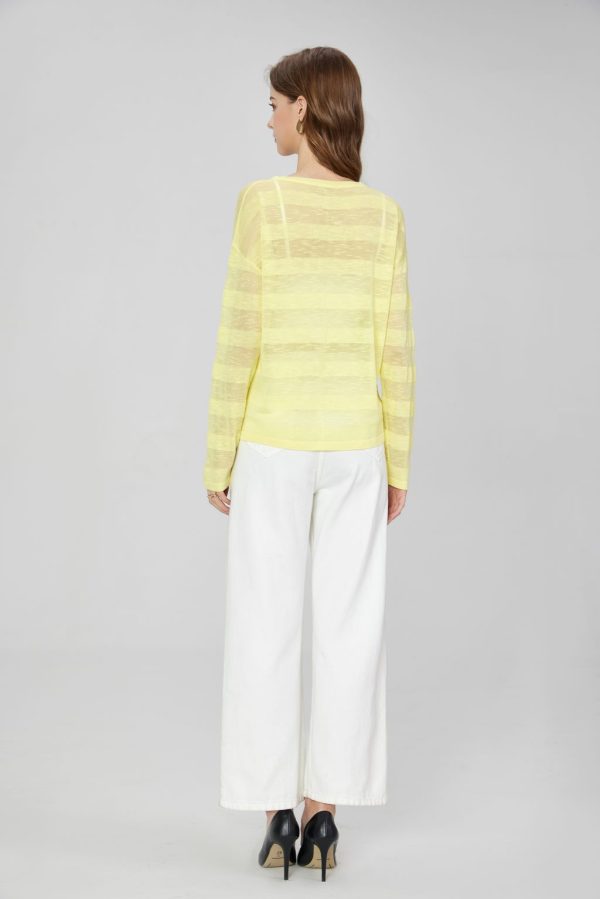 OEM Women's Fine Knit Solid Color Striped Translucent Tops Long Sleeves Round Neck Breathable Sunscreen Knitted Shirt Sweater - 图片 4