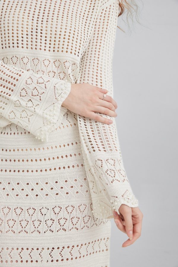 Womens Pointelle Sweater Maxi Skirt Exclusively Women's Knit Beaded Top and Skirt Set - 图片 2