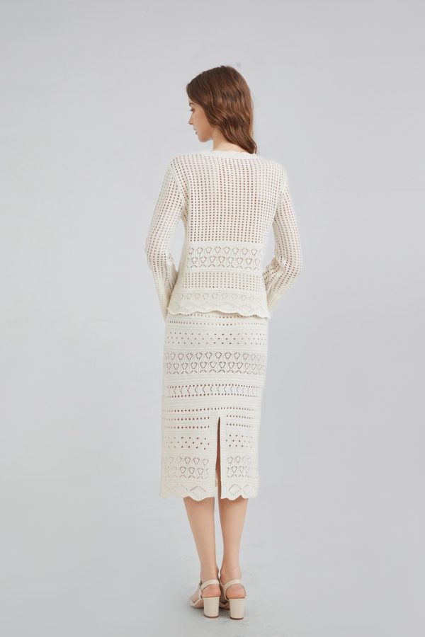 Womens Pointelle Sweater Maxi Skirt Exclusively Women's Knit Beaded Top and Skirt Set - 图片 4
