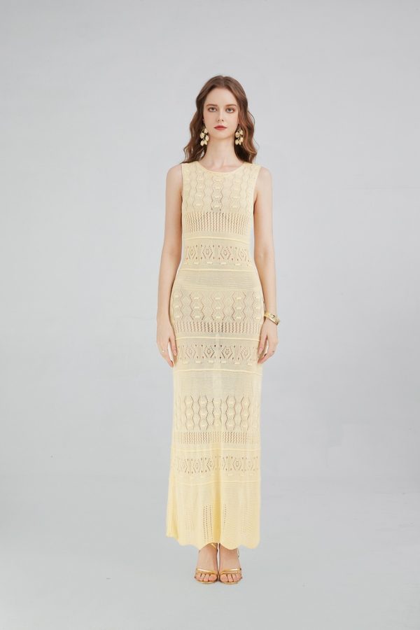Customized Bohemian Style Beach Maxi Dress Hollow Sleeveless O-neck Slim Bodycon Long Dress for Lady Women's Knitwear - 图片 3