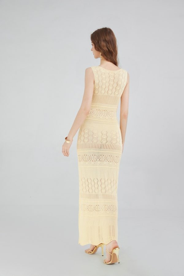 Customized Bohemian Style Beach Maxi Dress Hollow Sleeveless O-neck Slim Bodycon Long Dress for Lady Women's Knitwear - 图片 4