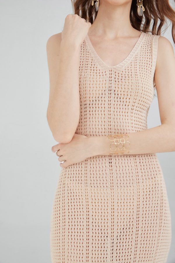 Custom High Quality Women's Knitwear Casual Sleeveless Suspender Sweater Beach Dress Sleeveless Hollow-Out Knit Long Maxi Dress - 图片 2