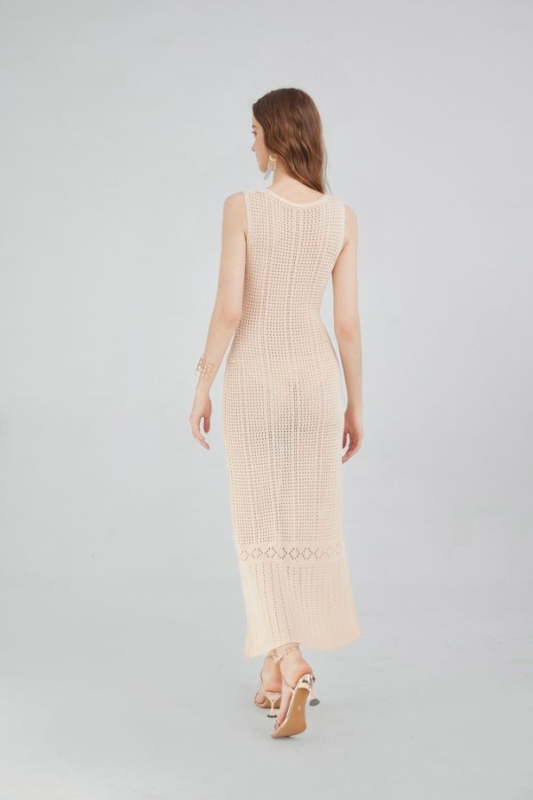 Custom High Quality Women's Knitwear Casual Sleeveless Suspender Sweater Beach Dress Sleeveless Hollow-Out Knit Long Maxi Dress - 图片 4