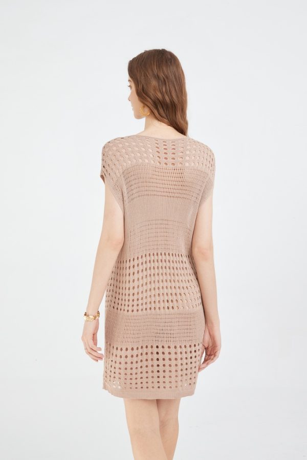 Women Coverup Crochet Bathing Suit Casual Vacation Hollow Out Batwing Sleeve Cover up Beach Knitted Dress - 图片 4