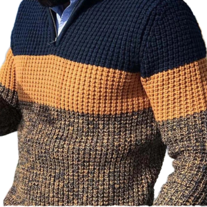 European American Fashion Men's Half-Zipper Pullover Sweater Casual Winter Knitted Top Color Matching Clothing Zipper Closure