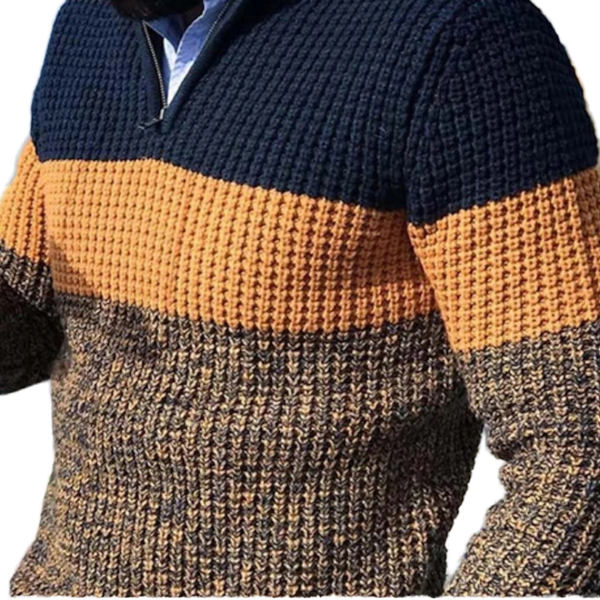 European American Fashion Men's Half-Zipper Pullover Sweater Casual Winter Knitted Top Color Matching Clothing Zipper Closure