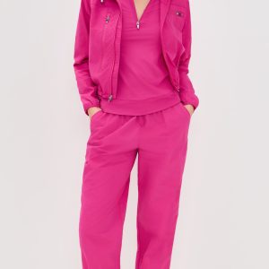 Fuchsia Tracksuit with a Hooded Short Windbreaker Jacket Bright Colored with a Drawstring Hem and Cargo Pocket Design