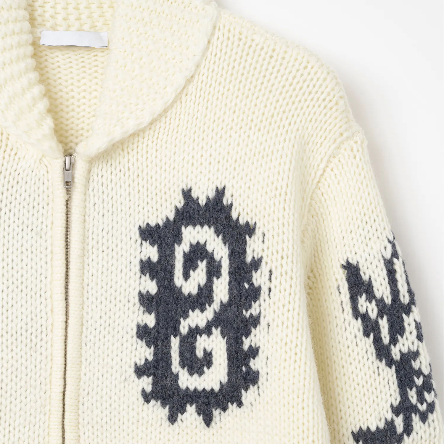 Custom Jacquard Zip Cardigan Sweater Manufacturer OEM Chunky Knit Shawl Collar Folk Pattern Wool Jumper for Men Wholesale - 图片 3