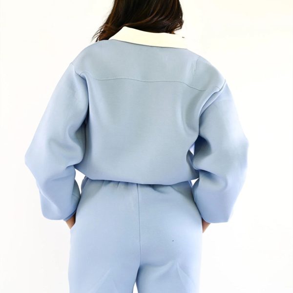 College Style Color Block Patchwork Sweatshirt Shorts Set Fashionable Lapel Design Classic Creating a Fresh - 图片 3