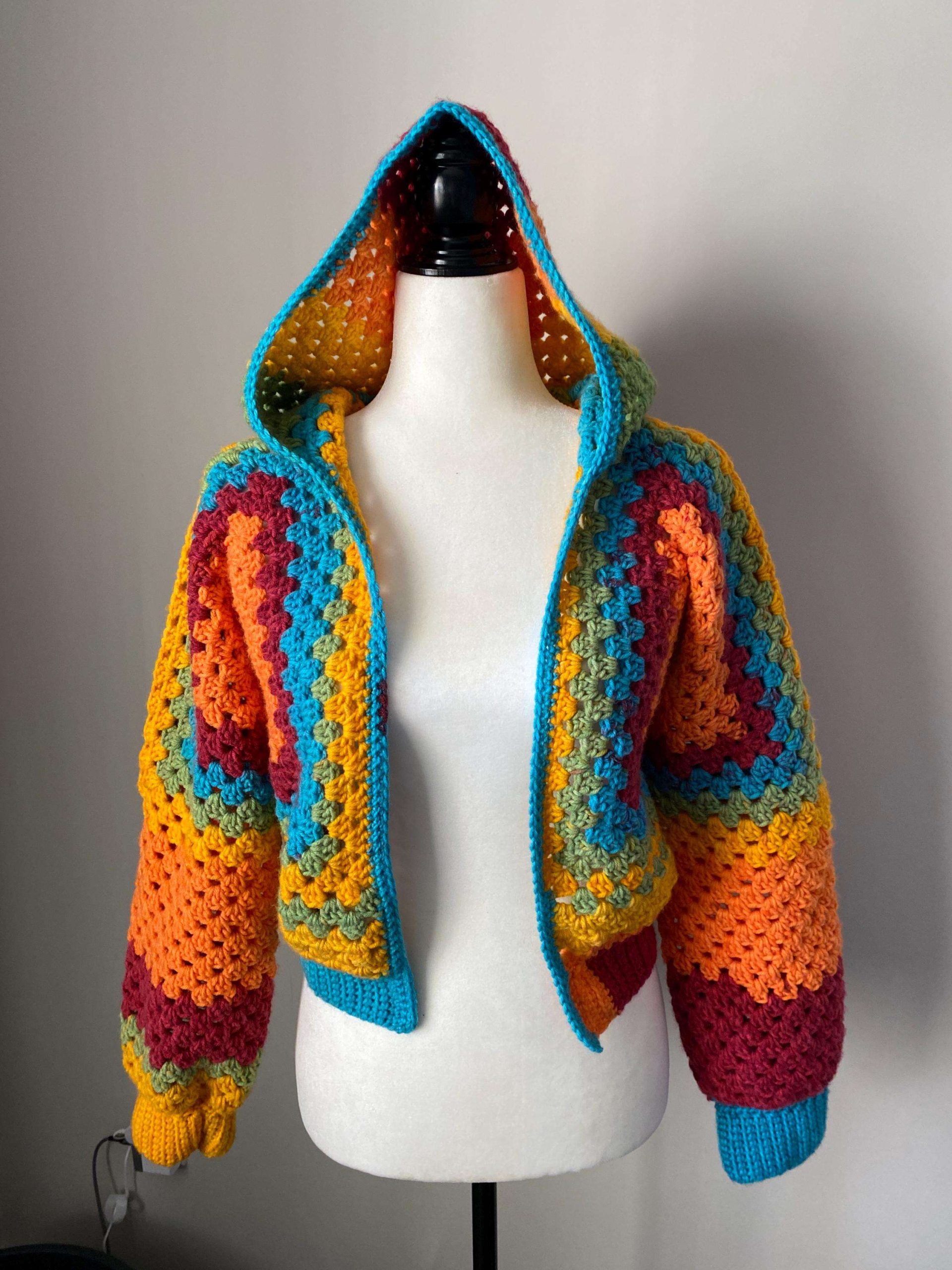 Bohemian Patchwork Crocheted Hooded Cardigan Retro Rainbow Crocheted Short Hooded Coat Handmade Colorful Crocheted Knitted - 图片 2