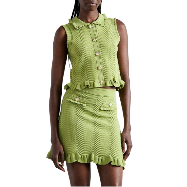 2025 Summer New Fashion Elegant Solid Pattern Sleeveless Short Knit T-shirt Top Skinny Skirt Suit High Quality Casual - 图片 4