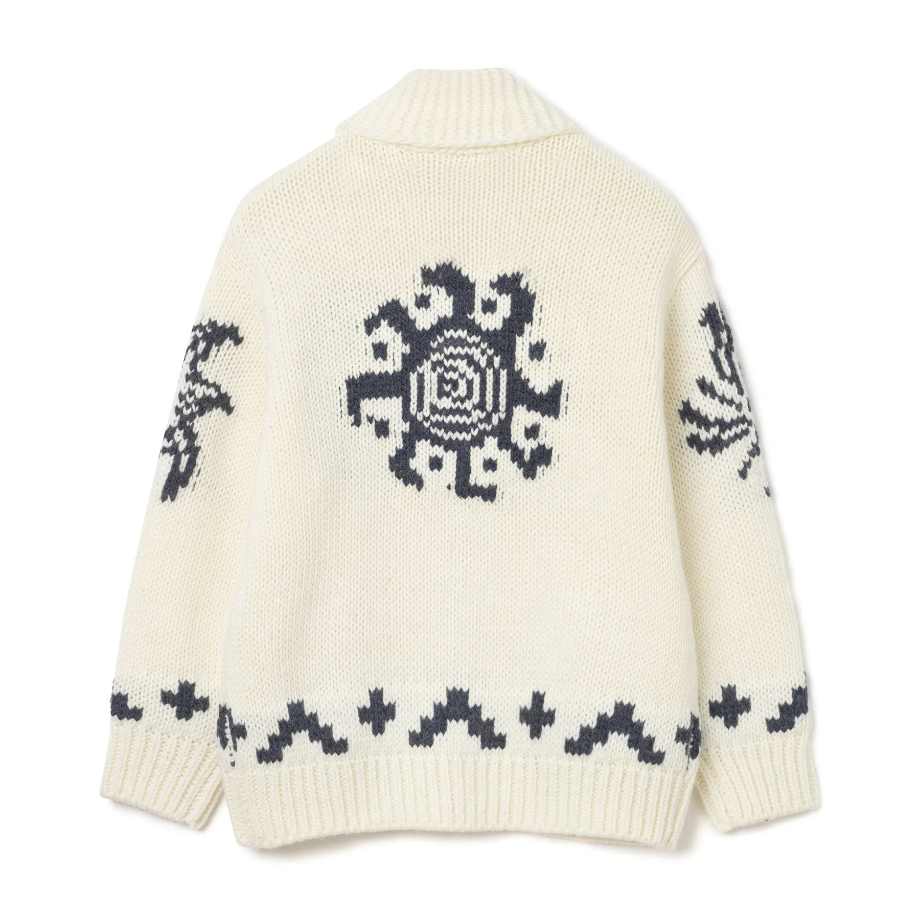 Custom Jacquard Zip Cardigan Sweater Manufacturer OEM Chunky Knit Shawl Collar Folk Pattern Wool Jumper for Men Wholesale - 图片 2