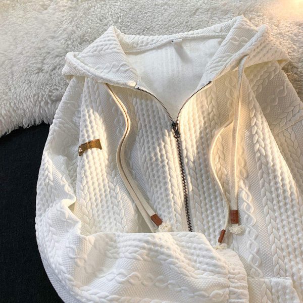 Custom Zip-up Hoodie for Men High Quality Unisex 450 Gsm Terry Waffle Zipper Stonewashed & Embroidered - 图片 3