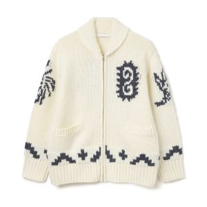 Custom Jacquard Zip Cardigan Sweater Manufacturer OEM Chunky Knit Shawl Collar Folk Pattern Wool Jumper for Men Wholesale