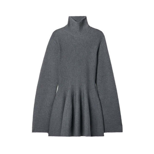 Custom Autumn Winter Grey Turtleneck Wool Knit Sweater Mini Dress for Women Long Sleeve Casual Vintage Style Natural for Spring - 图片 4