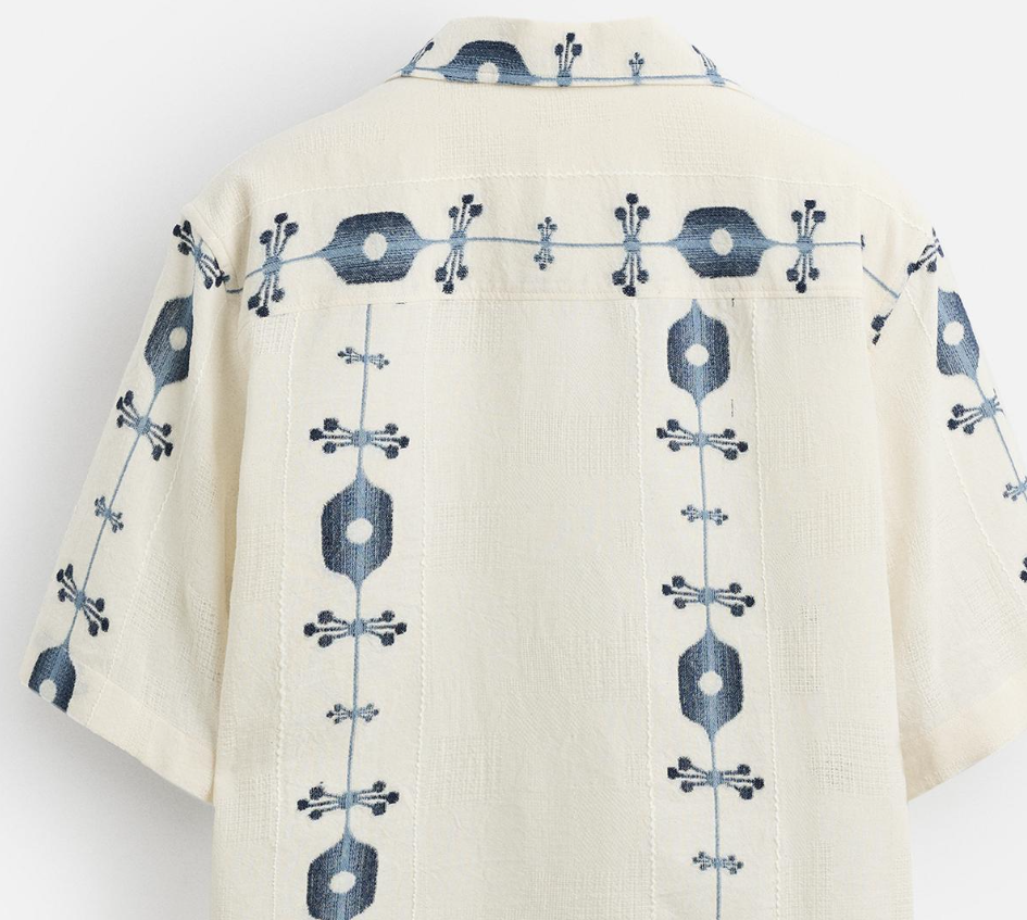 Retro Ethnic Embroidered Short - Sleeve Shirt Artistic Jacquard Cuban Collar Casual Vacation - Style Patterned - 图片 2