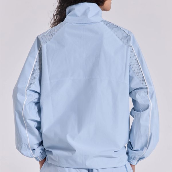 Sky Blue Windbreaker Jacket with Contrasting Lines and Perforated Mesh Design Lightweight Lightweight Solid Trendy for Women - 图片 3