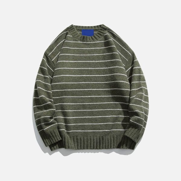 Custom 7 Gauge Pinstripe Women Sweater Factory OEM Jacquard Knit Pullover Manufacturer Wool Blend Knitwear - 图片 3
