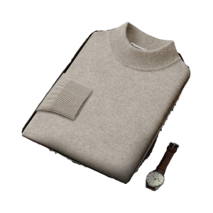 Autumn Winter Men's Pullover Sweater Plus Size High Collar Seamless Line Light Luxury Knitted Weave Breathable
