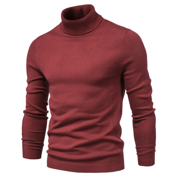 Autumn and Winter Men's Casual Pullover Sweater Solid Color Turtleneck Knit New Style - 图片 2
