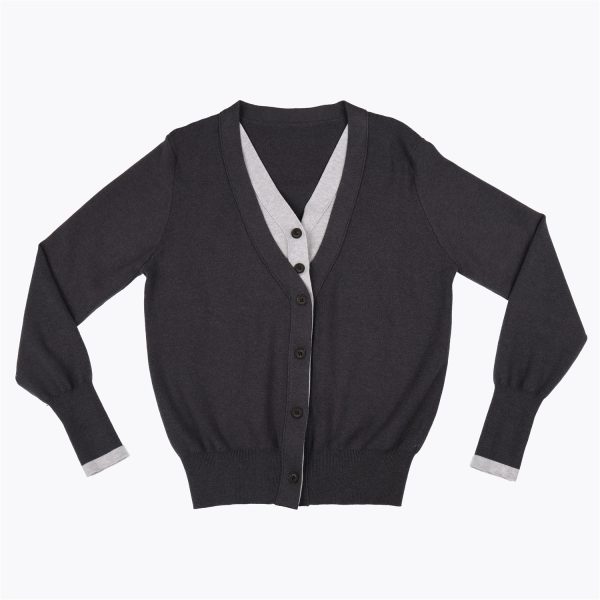 Custom Mock Layer Cardigan Factory Contrast Trim Knitwear Layered Look Cardigan 2 in 1 Sweater V Neck Smart Casual Knitwear