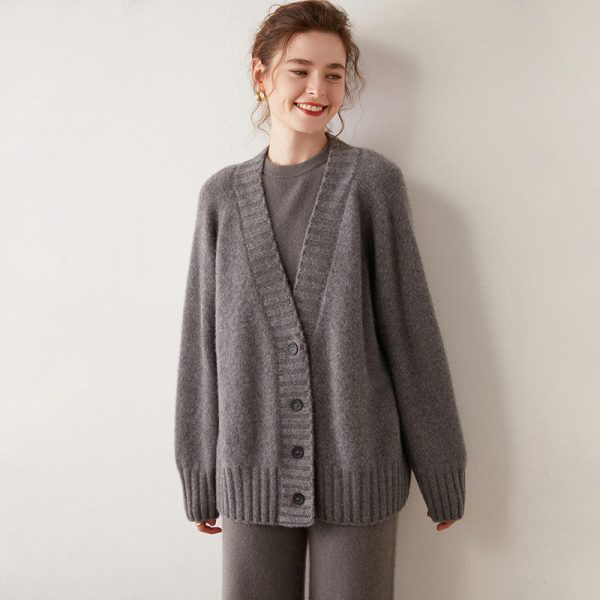 2025 Autumn Winter New Thick Cashmere Cardigan for Women Stylish Korean-Style Long Knitted Outerwear Top Loose Casual Sweater - 图片 4