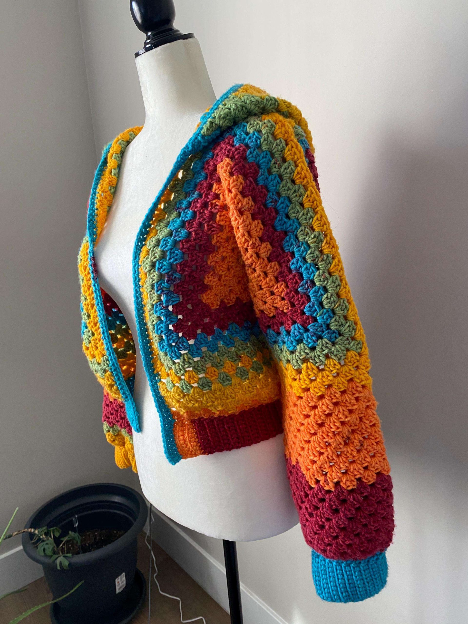 Bohemian Patchwork Crocheted Hooded Cardigan Retro Rainbow Crocheted Short Hooded Coat Handmade Colorful Crocheted Knitted - 图片 3