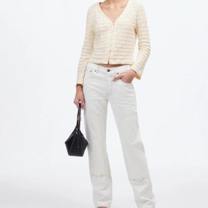 Minimalist Solid V Neck Single Breasted Long Sleeve Knit Cardigan Versatile and Slim Fit Cropped Knit Top for Office Wear